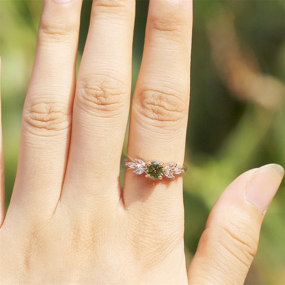🔥 Flower Olive Green Round Marquis Gemstone Zircon Rings for Women, PD129 - Picture 7 of 9